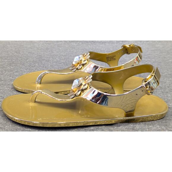 MICHAEL MICHAEL KORS Sandals- Gold, Thong, Heel Strap, Floral Jewel, Size 6 - Picture 3 of 8